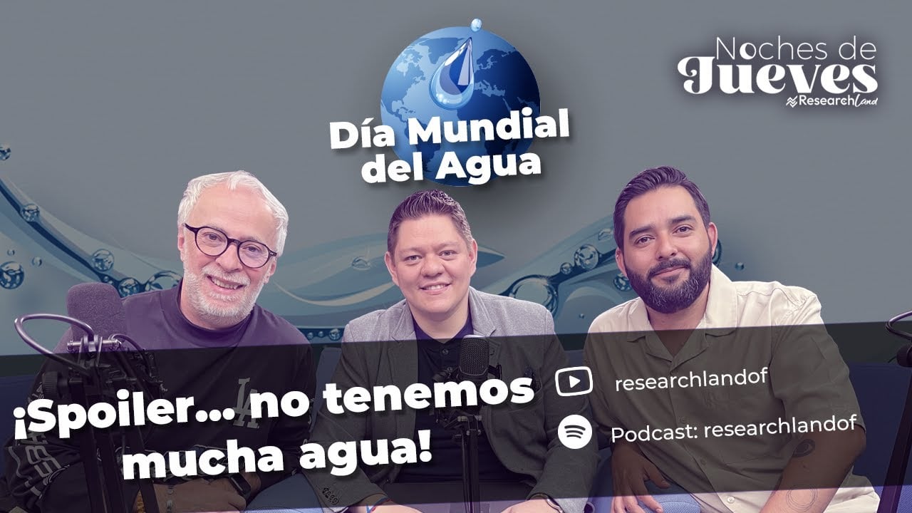 Pablo Levy y dos participantes más del podcast de Research Land analizando la disponibilidad y el cuidado del agua en el Día Mundial del Agua.